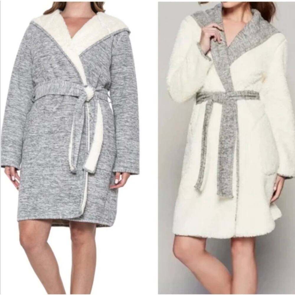 UGG Portola Reversible Plush Fleece Robe Large Gray Cozy Spa Lounge Wrap